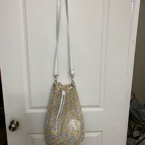 Cream and White Crossbody Bag with Adjustable Strap